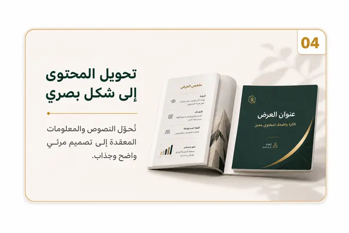 تحويل المحتوى إلى شكل بصري — تلخيص البحث أو التقرير أو المحتوى الطويل وتحويله إلى عرض أو تصميم منظم