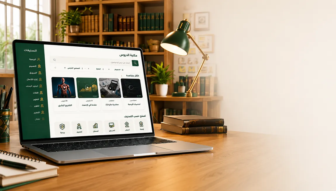 مكتبة الدروس معروضة على شاشة حاسوب محمول