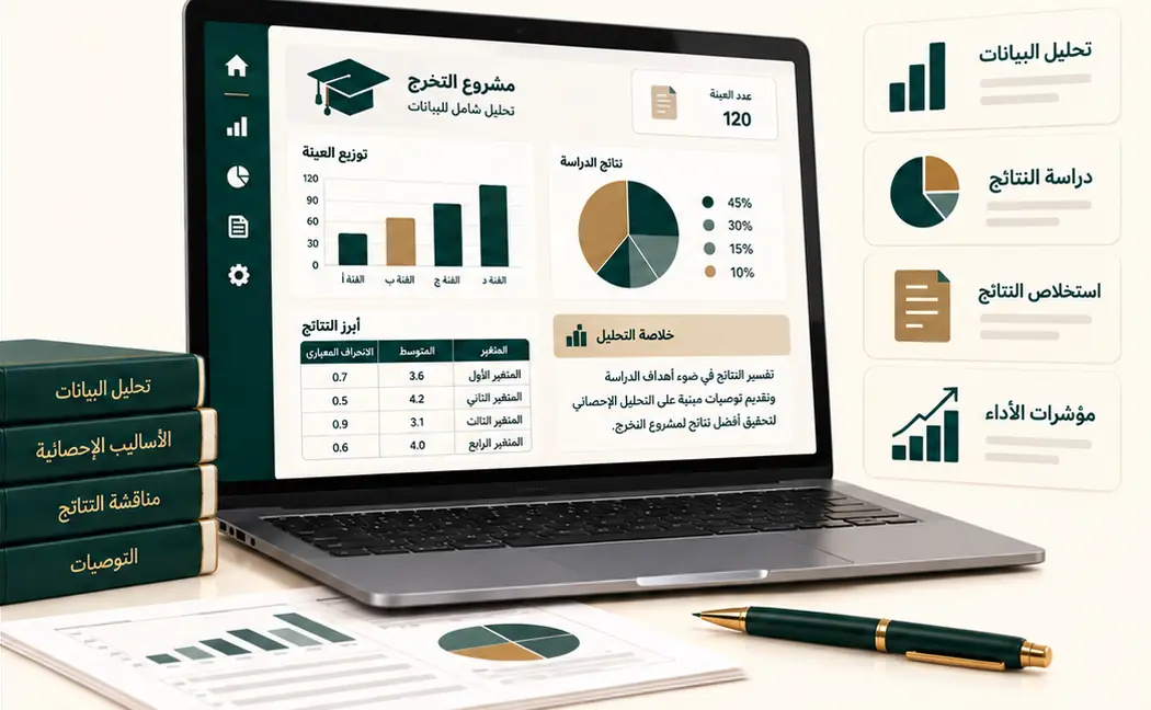لوحة تحليل بيانات مشروع التخرج على حاسوب محمول