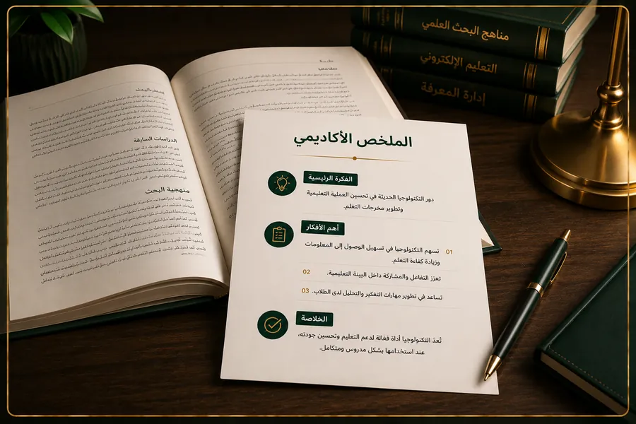 نموذج ملخص أكاديمي بجانب بحث مفتوح